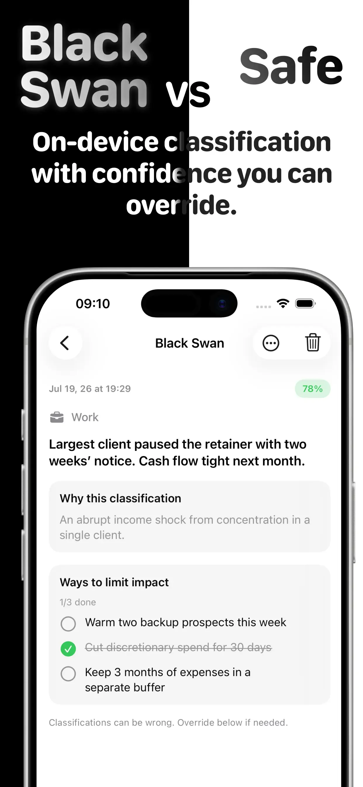 Black Swan event classification